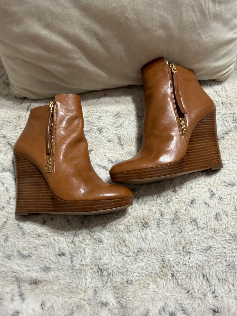 Michael Kors Brown/Tan Wedge Ankle Boots with Side Zipper